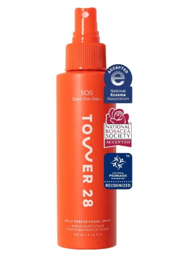 Tower 28 SOS Daily Rescue Facial Spray - The Miracle pH - Balancing Toner! Hypochlorous Acid Formula For Ultra - Sensitive Skin, Full Size Toner For Face, 4 Fl Oz - Image 1